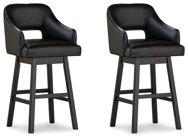 Set of 2 Black / Dark Brown Faux Leather Bar Height Swivel Bar Stools, Dining – product view