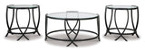 Contemporary Glass Round 3-Piece Coffee Table Set, Cocktail Table with 2 Matching End Tables, Black Finish – alternate view 2