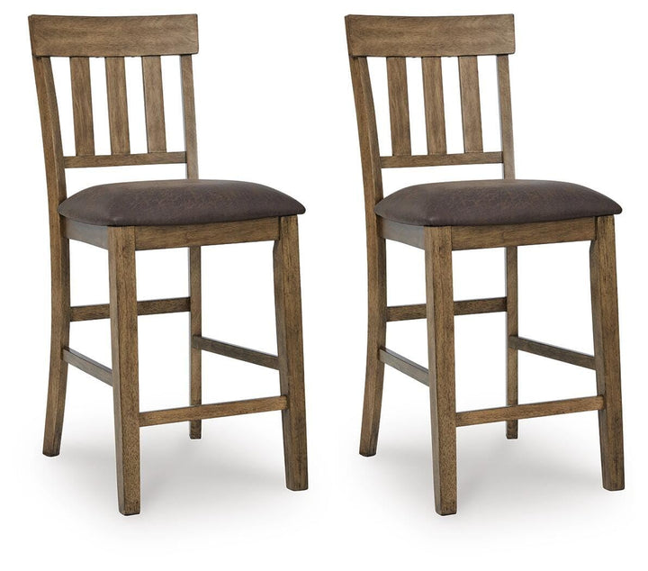 Set of 2 Light Brown Faux Leather Counter Height Bar Stools, Casual, Dining – product view