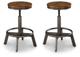 Set of 2 Brown / Gray Metal Adjustable Height Swivel Bar Stools, Backless – product view