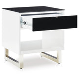 Modern Glass Rectangular End Table, with Storage Drawer, White / Black Finish, for Living Room – alternate view 7