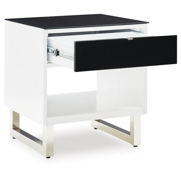 Modern Glass Rectangular End Table, with Storage Drawer, White / Black Finish, for Living Room – alternate view 7