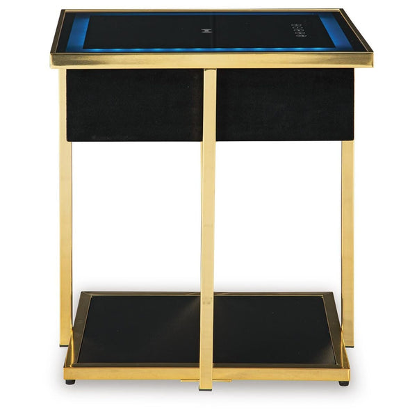 Sleek Glass Rectangular Accent Table, with Open Shelf, Black / Gold Finish, for Living Room – alternate view 6