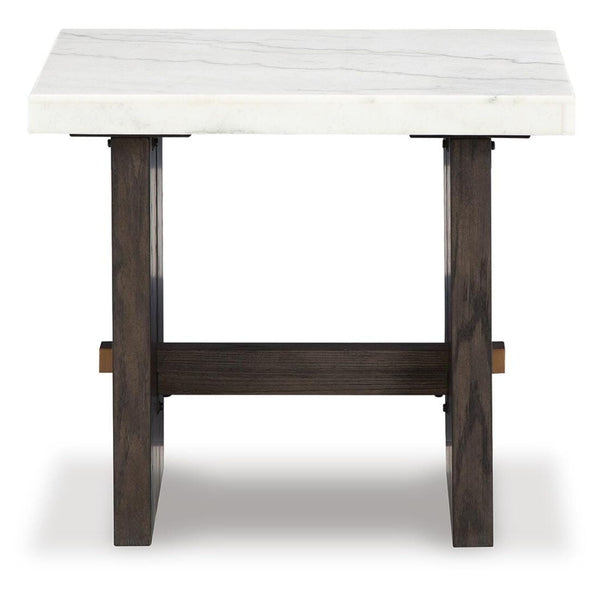 Contemporary Marble Rectangular End Table, White / Dark Brown Finish, for Living Room – alternate view 3