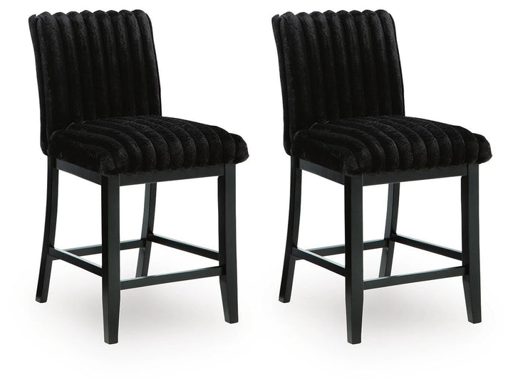 Set of 2 Black Wood Counter Height Bar Stools, Corduroy Upholstered, Modern – product view
