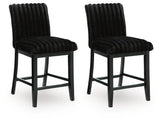 Set of 2 Black Wood Counter Height Bar Stools, Corduroy Upholstered, Modern – product view