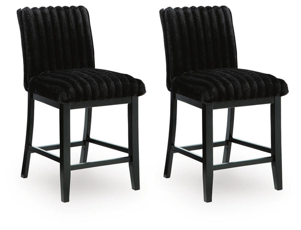 Set of 2 Black Wood Counter Height Bar Stools, Corduroy Upholstered, Modern – product view