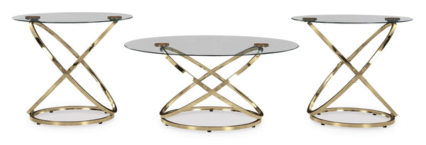Contemporary Glass Square 3-Piece Coffee Table Set, Cocktail Table with 2 Matching End Tables, Champagne – alternate view 4