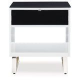 Modern Glass Rectangular End Table, with Storage Drawer, White / Black Finish, for Living Room – alternate view 2