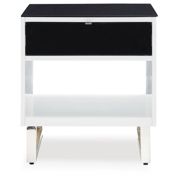 Modern Glass Rectangular End Table, with Storage Drawer, White / Black Finish, for Living Room – alternate view 2
