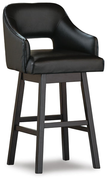 Set of 2 Black / Dark Brown Faux Leather Bar Height Swivel Bar Stools, Dining – alternate view 2