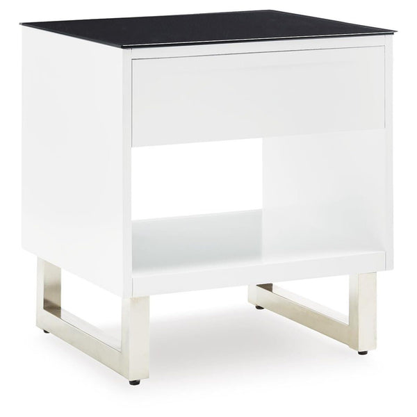 Modern Glass Rectangular End Table, with Storage Drawer, White / Black Finish, for Living Room – alternate view 5