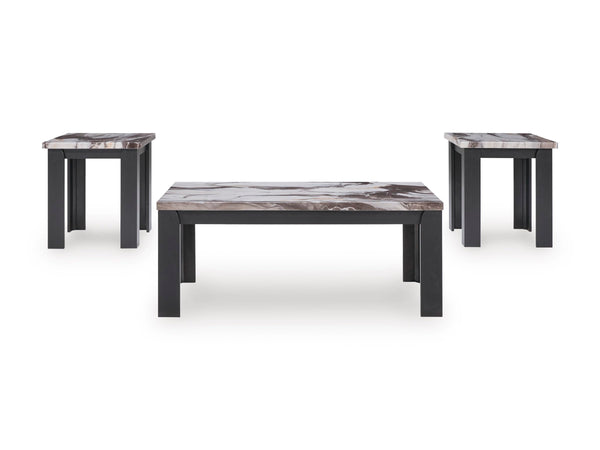 Contemporary MDF Rectangular 3-Piece Coffee Table Set, Cocktail Table with 2 Matching End Tables, Dark – alternate view 5