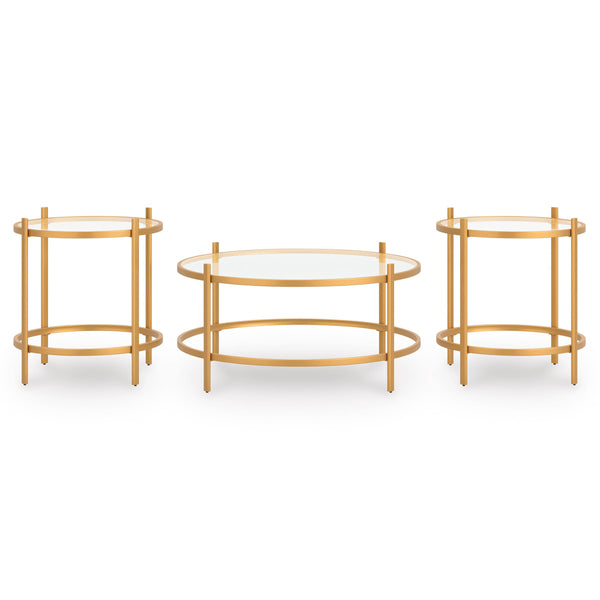 Casual Glass Square 3-Piece Coffee Table Set, Cocktail Table with 2 Matching End Tables, Gold Finish – alternate view 4