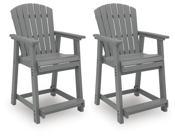 Set of 2 Dark Gray Wood Outdoor Counter Height Bar Stools with Arms, Patio – product view
