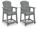 Set of 2 Dark Gray Wood Outdoor Counter Height Bar Stools with Arms, Patio – product view