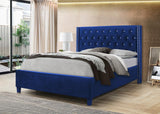 GTU Furniture Queen/King Size Velvet Fabric with Crystal Button Tufted upholstered Wingback Headboard Bed in Black/Blue — Blue / Queen