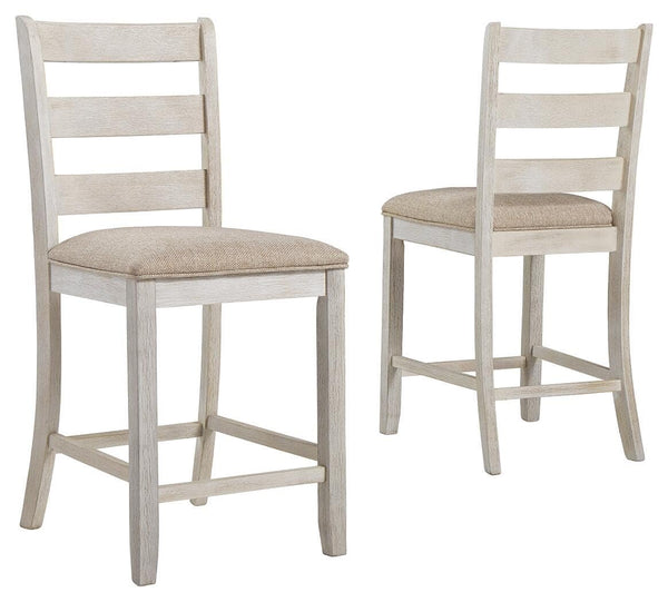 Set of 2 White / Light Brown Polyester Counter Height Bar Stools for Home Bar – product view