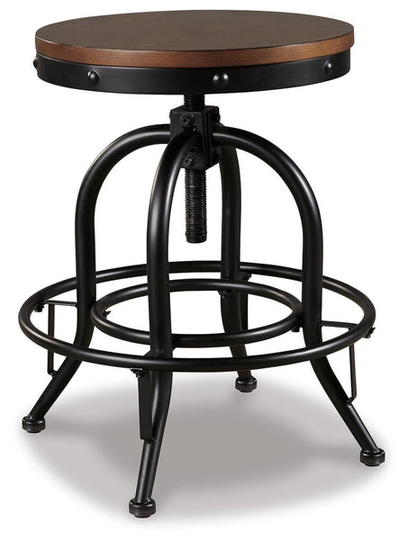 GTU Furniture Set of 2 Brown/Black Metal Swivel Bar Stools, Backless, Rustic Industrial