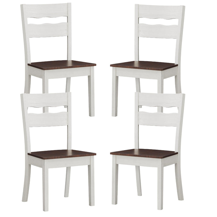 Set of 4 Wood Armless Kitchen Dining White Ladder Back Chairs Solid Wood Modern Style with Grey – Brown Seat alternate view 6