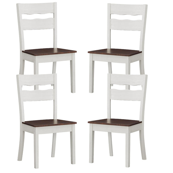 Set of 4 Wood Armless Kitchen Dining White Ladder Back Chairs Solid Wood Modern Style with Grey – Brown Seat alternate view 6