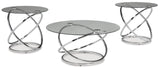 Contemporary Glass Round 3-Piece Coffee Table Set, Cocktail Table with 2 Matching End Tables, Chrome – alternate view 3