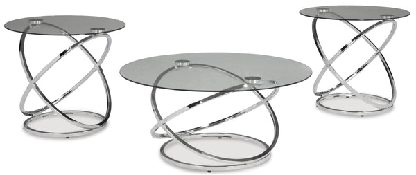 Contemporary Glass Round 3-Piece Coffee Table Set, Cocktail Table with 2 Matching End Tables, Chrome – alternate view 3