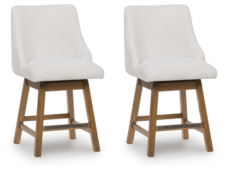 Set of 2 Oatmeal / Light Brown Wood Swivel Counter Height Bar Stools, Lodge – product view
