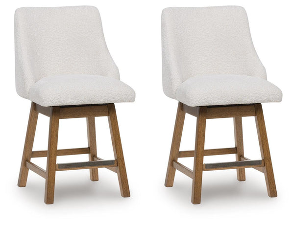 Set of 2 Oatmeal / Light Brown Wood Swivel Counter Height Bar Stools, Lodge – product view