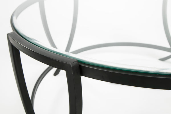 Contemporary Glass Round 3-Piece Coffee Table Set, Cocktail Table with 2 Matching End Tables, Black Finish – alternate view 5