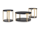 Contemporary MDF Square 3-Piece Coffee Table Set, Cocktail Table with 2 Matching End Tables, Black / Brass – product view