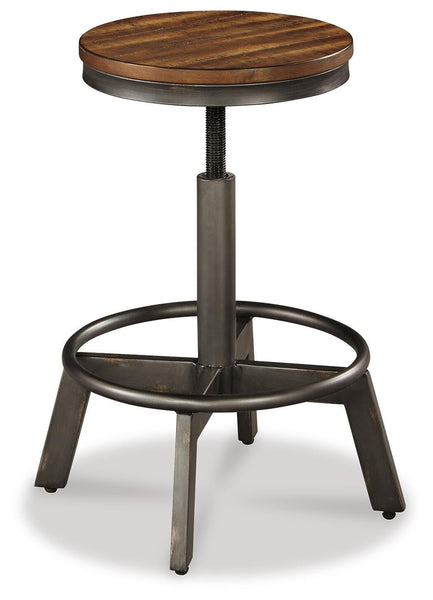 GTU Furniture Set of 2 Brown/Gray Metal Adjustable Height Swivel Bar Stools, Backless