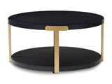 Contemporary MDF Square 3-Piece Coffee Table Set, Cocktail Table with 2 Matching End Tables, Black / Brass – alternate view 4