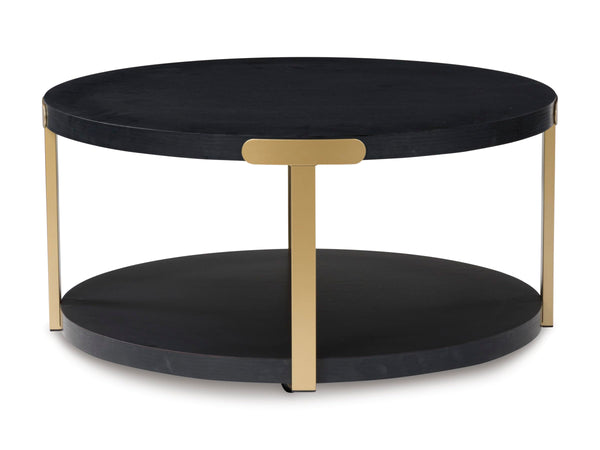 Contemporary MDF Square 3-Piece Coffee Table Set, Cocktail Table with 2 Matching End Tables, Black / Brass – alternate view 4