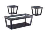 3Pc Glass Top Black Cocktail Living Room Coffee & End Table Set – alternate view 4