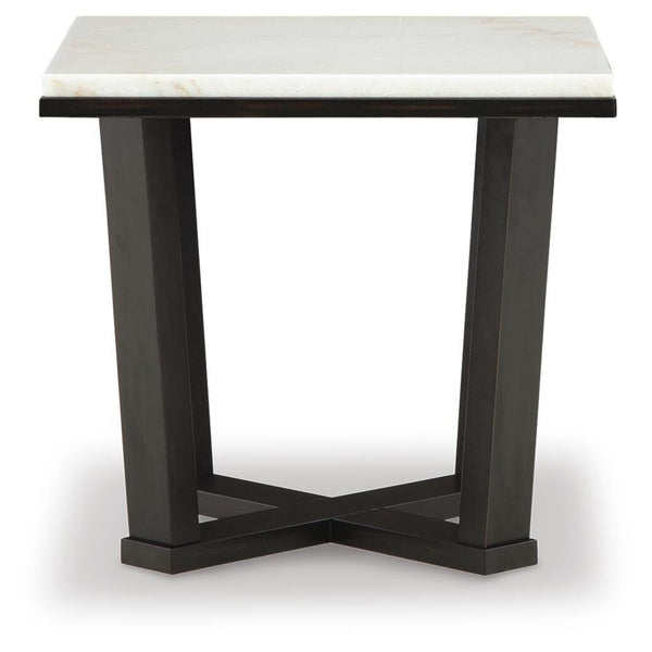 Contemporary Marble Square End Table, White / Espresso Finish, for Living Room – alternate view 3