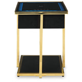 Sleek Glass Rectangular Accent Table, with Open Shelf, Black / Gold Finish, for Living Room – alternate view 5