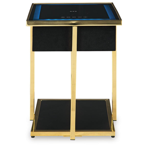 Sleek Glass Rectangular Accent Table, with Open Shelf, Black / Gold Finish, for Living Room – alternate view 5
