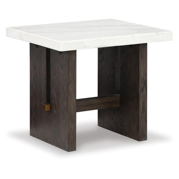 Contemporary Marble Rectangular End Table, White / Dark Brown Finish, for Living Room – alternate view 2