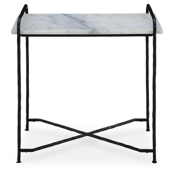 Contemporary Marble Rectangular Accent Table, White / Black Finish, for Living Room – alternate view 3
