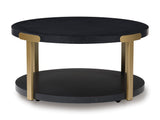 Contemporary MDF Square 3-Piece Coffee Table Set, Cocktail Table with 2 Matching End Tables, Black / Brass – alternate view 5