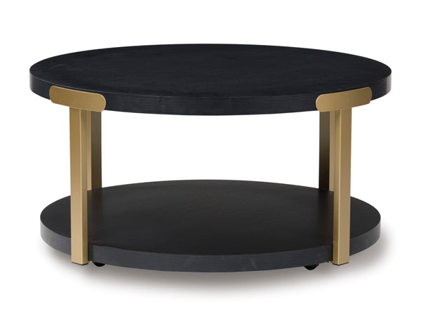 Contemporary MDF Square 3-Piece Coffee Table Set, Cocktail Table with 2 Matching End Tables, Black / Brass – alternate view 5