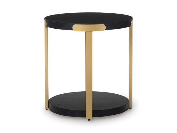 Contemporary MDF Square 3-Piece Coffee Table Set, Cocktail Table with 2 Matching End Tables, Black / Brass – alternate view 8