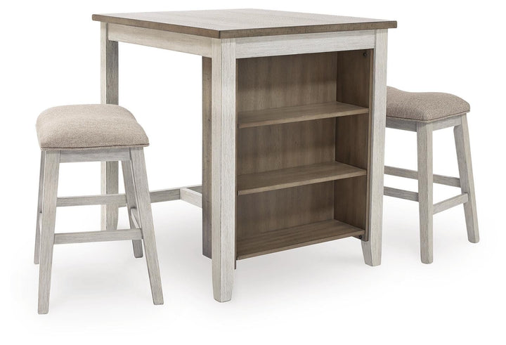 White / Light Brown Wood Counter Height Dining Set with 2 Stools, Small Space – product view