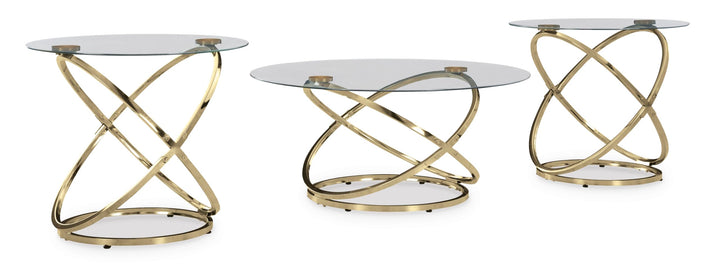 Contemporary Glass Square 3-Piece Coffee Table Set, Cocktail Table with 2 Matching End Tables, Champagne – product view