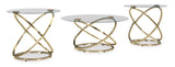 Contemporary Glass Square 3-Piece Coffee Table Set, Cocktail Table with 2 Matching End Tables, Champagne – product view