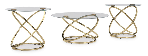 Contemporary Glass Square 3-Piece Coffee Table Set, Cocktail Table with 2 Matching End Tables, Champagne – product view