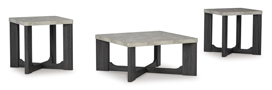 GTU Furniture Contemporary MDF Square 3-Piece Coffee Table Set, Cocktail Table with 2 Matching End Tables, Two-Tone Gray