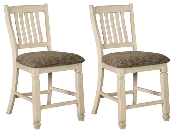 GTU Furniture Set of 2 Two-Tone Wood Counter Height Bar Stools with Woven Fabric Seat