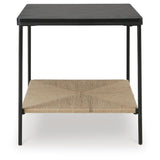 Casual Marble Square Accent Table, with Open Shelf, Black / Natural Finish, for Living Room – alternate view 3